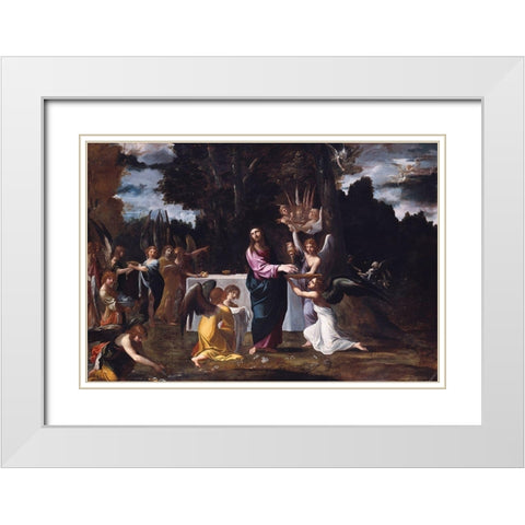 Christ in the Wilderness, Served by Angels White Modern Wood Framed Art Print with Double Matting by Carracci, Ludovico