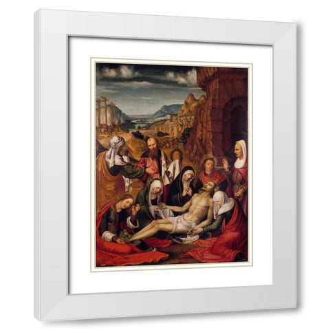Mourning over the Dead Body of Christ White Modern Wood Framed Art Print with Double Matting by da San Leocadio, Paolo