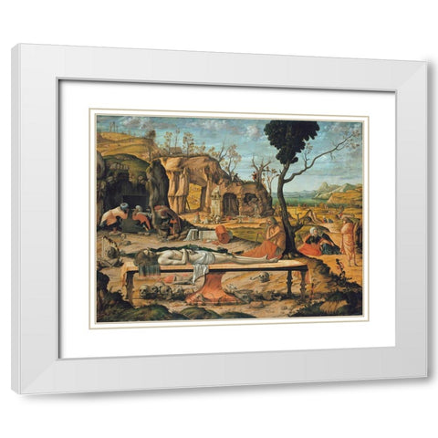 Preparation of Christs Tomb White Modern Wood Framed Art Print with Double Matting by Carpaccio, Vittore
