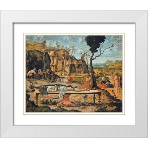 Preparation of Christs Tomb White Modern Wood Framed Art Print with Double Matting by Carpaccio, Vittore