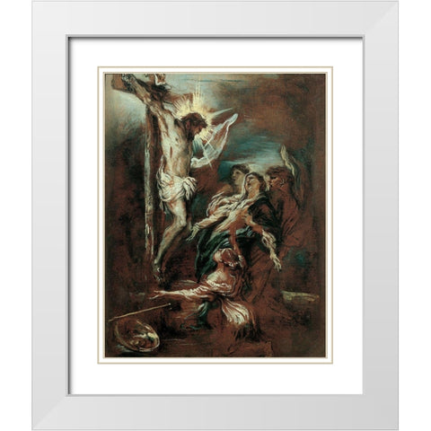 Crucifixion White Modern Wood Framed Art Print with Double Matting by Grechetto
