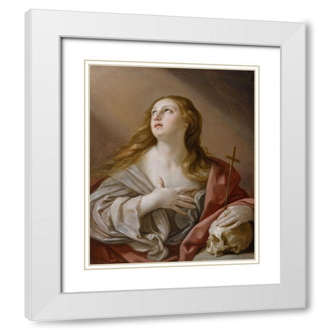 The Penitent Magdalene White Modern Wood Framed Art Print with Double Matting by Reni, Guido