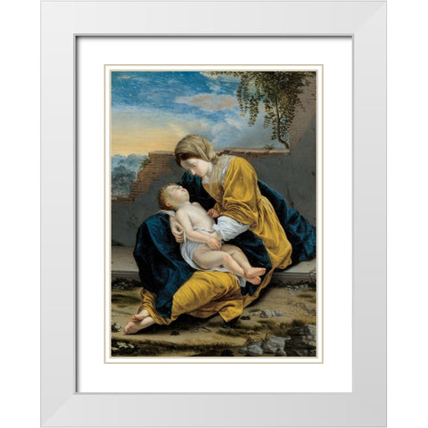 Madonna and Child in a landscape White Modern Wood Framed Art Print with Double Matting by Gentileschi, Orazio