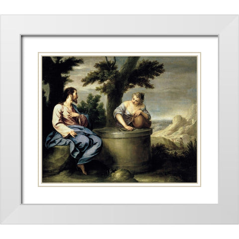 Cristo y la Samaritana White Modern Wood Framed Art Print with Double Matting by Cano, Alonso