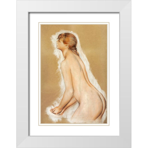 Splashing Figure Study for The Large Bathers 1884â€“1885 White Modern Wood Framed Art Print with Double Matting by Renoir, Pierre-Auguste