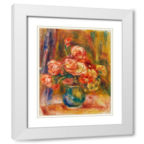 Vase of Roses White Modern Wood Framed Art Print with Double Matting by Renoir, Pierre-Auguste