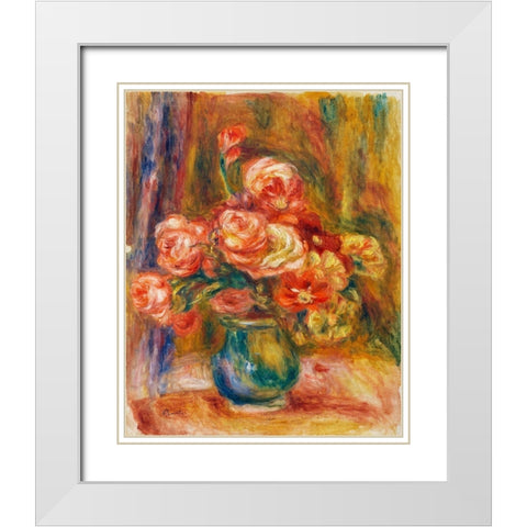 Vase of Roses White Modern Wood Framed Art Print with Double Matting by Renoir, Pierre-Auguste