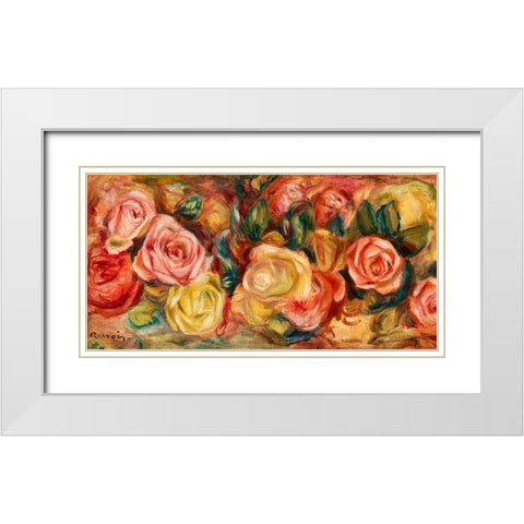 Roses 1912 White Modern Wood Framed Art Print with Double Matting by Renoir, Pierre-Auguste