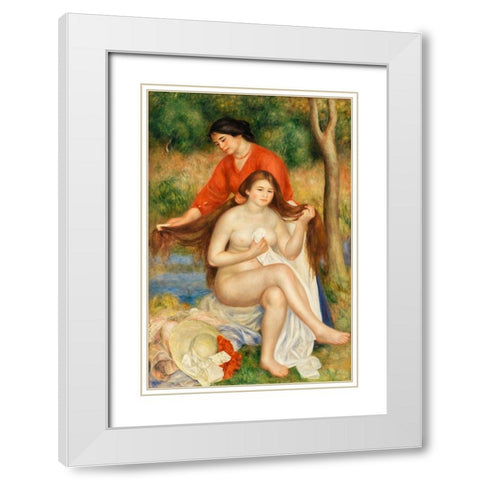 Bather and Maid 1900â€“1901 White Modern Wood Framed Art Print with Double Matting by Renoir, Pierre-Auguste