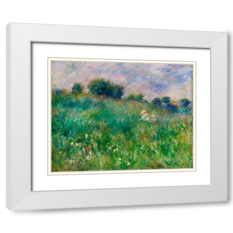 Meadow 1880 White Modern Wood Framed Art Print with Double Matting by Renoir, Pierre-Auguste