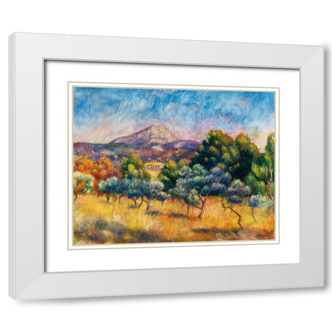 Sainte Victoire Mountain Landscape 1889 White Modern Wood Framed Art Print with Double Matting by Renoir, Pierre-Auguste