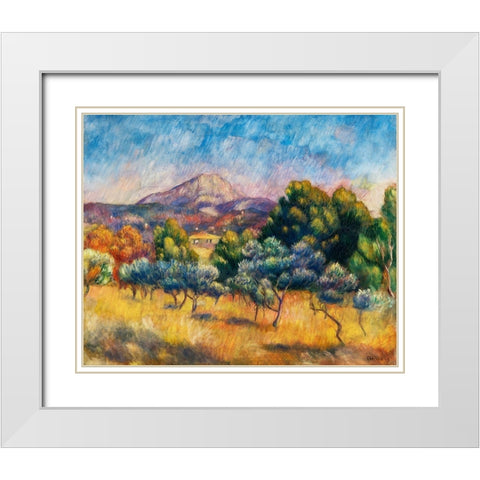 Sainte Victoire Mountain Landscape 1889 White Modern Wood Framed Art Print with Double Matting by Renoir, Pierre-Auguste