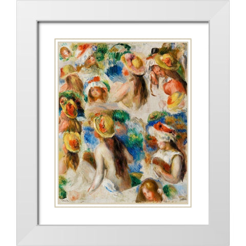 Study of Heads 1890 White Modern Wood Framed Art Print with Double Matting by Renoir, Pierre-Auguste