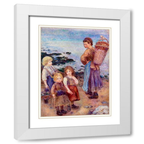 Mussel-Fishers at Berneval 1879 White Modern Wood Framed Art Print with Double Matting by Renoir, Pierre-Auguste