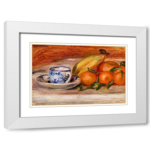 Oranges, Bananas, and Teacup 1908 White Modern Wood Framed Art Print with Double Matting by Renoir, Pierre-Auguste