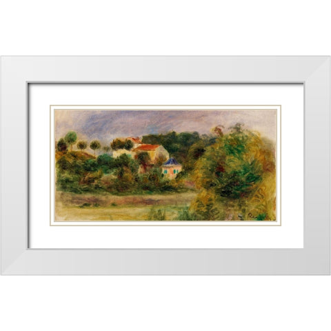 Houses in a Park 1911 White Modern Wood Framed Art Print with Double Matting by Renoir, Pierre-Auguste
