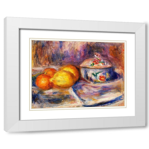 Fruit and Bonbonniere 1917 White Modern Wood Framed Art Print with Double Matting by Renoir, Pierre-Auguste