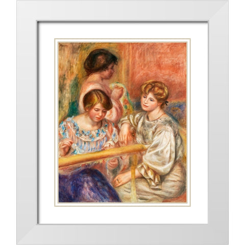 Embroiderers 1902 White Modern Wood Framed Art Print with Double Matting by Renoir, Pierre-Auguste