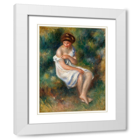 The Bather 1900 White Modern Wood Framed Art Print with Double Matting by Renoir, Pierre-Auguste