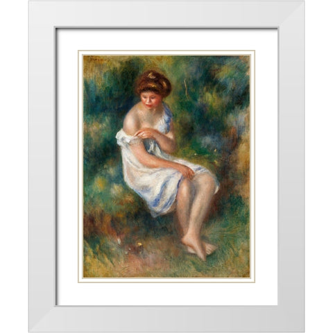 The Bather 1900 White Modern Wood Framed Art Print with Double Matting by Renoir, Pierre-Auguste