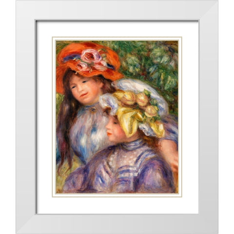 Two Girls 1910 White Modern Wood Framed Art Print with Double Matting by Renoir, Pierre-Auguste
