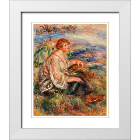 Woman in Tulle Blouse and Black Skirt 1917 White Modern Wood Framed Art Print with Double Matting by Renoir, Pierre-Auguste