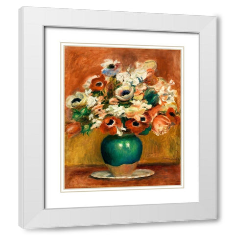 Flowers 1885 White Modern Wood Framed Art Print with Double Matting by Renoir, Pierre-Auguste