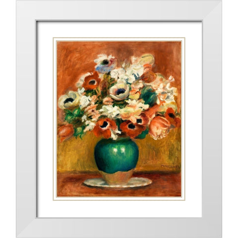 Flowers 1885 White Modern Wood Framed Art Print with Double Matting by Renoir, Pierre-Auguste