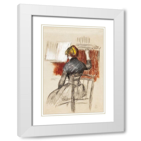 Woman at a Piano White Modern Wood Framed Art Print with Double Matting by Renoir, Pierre-Auguste