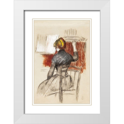 Woman at a Piano White Modern Wood Framed Art Print with Double Matting by Renoir, Pierre-Auguste