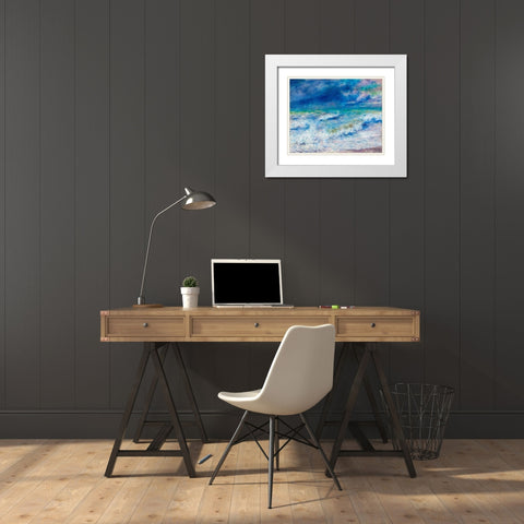 Seascape 1897 White Modern Wood Framed Art Print with Double Matting by Renoir, Pierre-Auguste