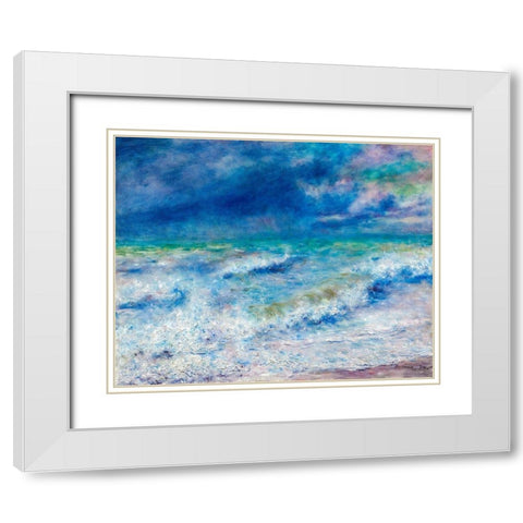 Seascape 1897 White Modern Wood Framed Art Print with Double Matting by Renoir, Pierre-Auguste