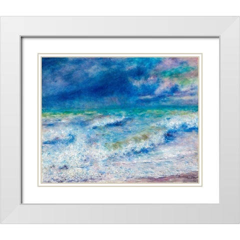 Seascape 1897 White Modern Wood Framed Art Print with Double Matting by Renoir, Pierre-Auguste