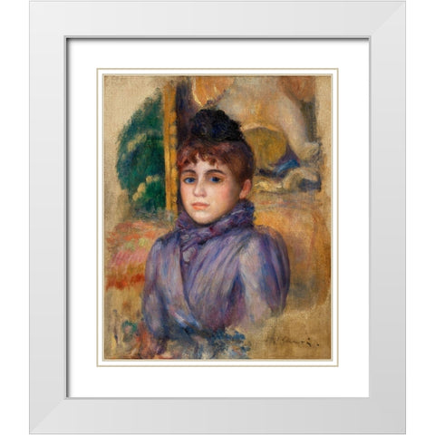 Portrait of a Young Woman 1885 White Modern Wood Framed Art Print with Double Matting by Renoir, Pierre-Auguste