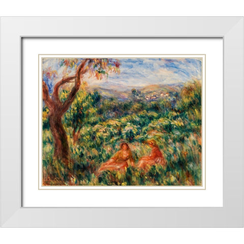 Landscape 1916 White Modern Wood Framed Art Print with Double Matting by Renoir, Pierre-Auguste
