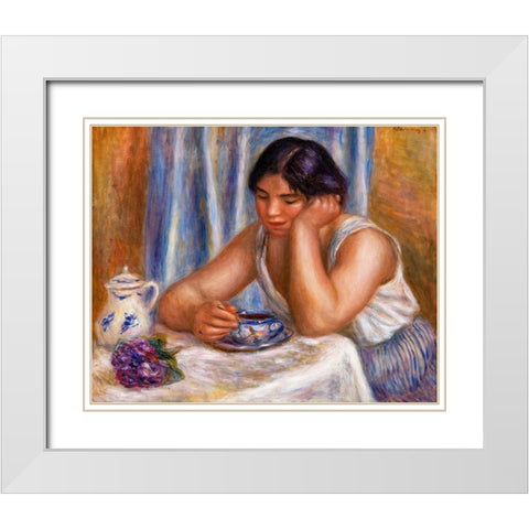 Cup of Chocolate 1912 White Modern Wood Framed Art Print with Double Matting by Renoir, Pierre-Auguste