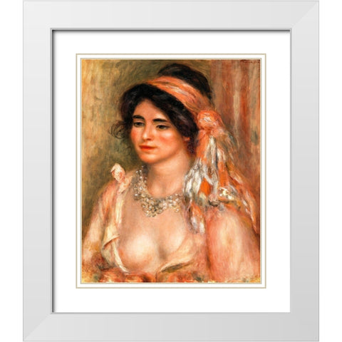 Woman with Black Hair 1911 White Modern Wood Framed Art Print with Double Matting by Renoir, Pierre-Auguste