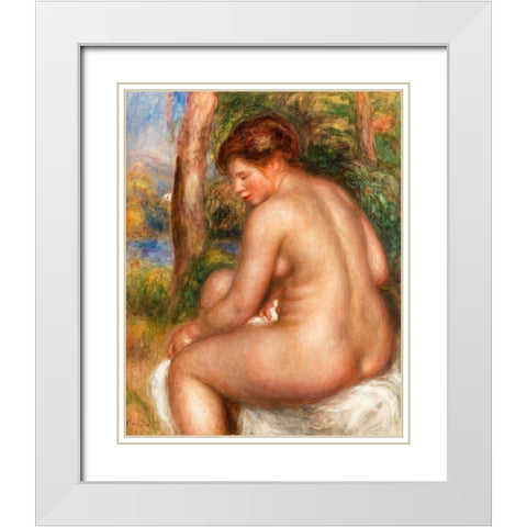 Bather in Three-Quarter View 1911 White Modern Wood Framed Art Print with Double Matting by Renoir, Pierre-Auguste