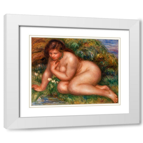 Bather Gazing at Herself in the Water 1910 White Modern Wood Framed Art Print with Double Matting by Renoir, Pierre-Auguste