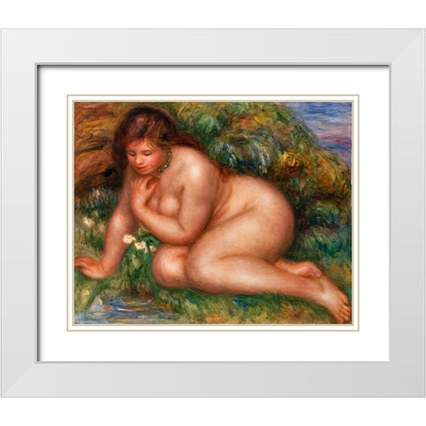 Bather Gazing at Herself in the Water 1910 White Modern Wood Framed Art Print with Double Matting by Renoir, Pierre-Auguste