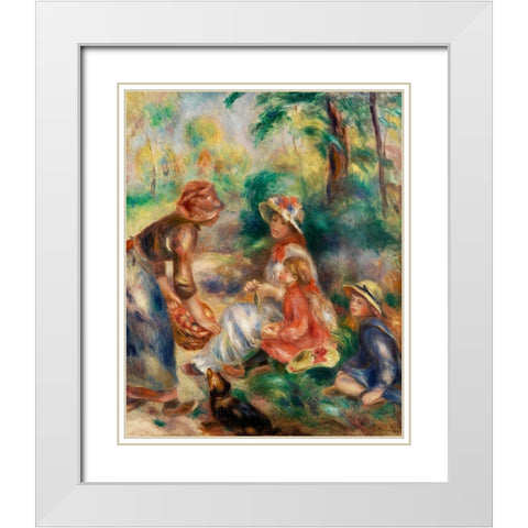 Apple Vendor 1890 White Modern Wood Framed Art Print with Double Matting by Renoir, Pierre-Auguste