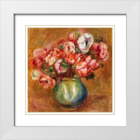 Anemones 1907 White Modern Wood Framed Art Print with Double Matting by Renoir, Pierre-Auguste