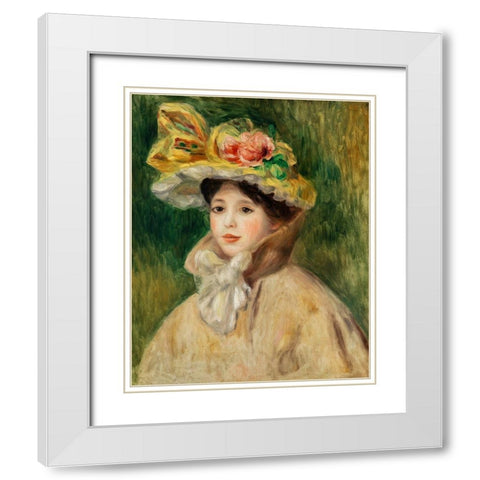 Woman with Capeline White Modern Wood Framed Art Print with Double Matting by Renoir, Pierre-Auguste