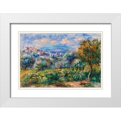 Landscape 1917 White Modern Wood Framed Art Print with Double Matting by Renoir, Pierre-Auguste