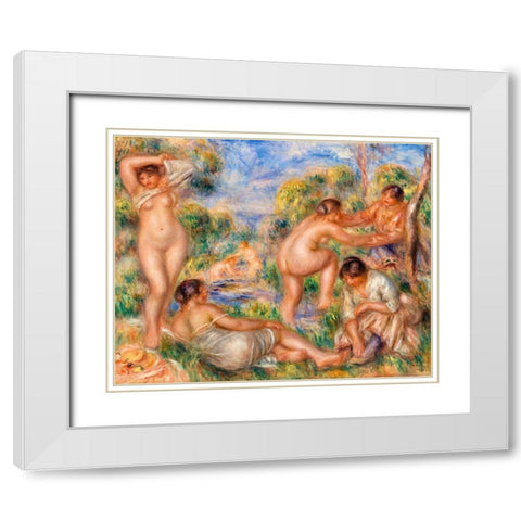 Bathing Group 1916 White Modern Wood Framed Art Print with Double Matting by Renoir, Pierre-Auguste