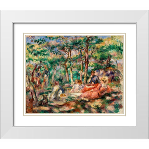 Picnic 1893 White Modern Wood Framed Art Print with Double Matting by Renoir, Pierre-Auguste