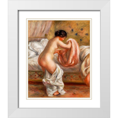 Rising 1909 White Modern Wood Framed Art Print with Double Matting by Renoir, Pierre-Auguste