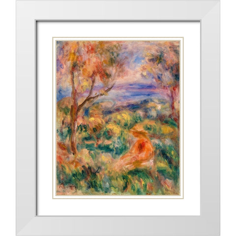 Seated Woman with Sea in the Distance 1917 White Modern Wood Framed Art Print with Double Matting by Renoir, Pierre-Auguste