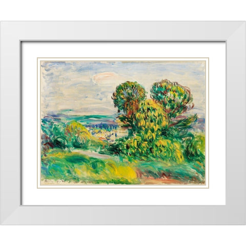 Landscape 1890 White Modern Wood Framed Art Print with Double Matting by Renoir, Pierre-Auguste