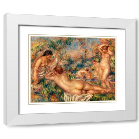 Bathers 1918 White Modern Wood Framed Art Print with Double Matting by Renoir, Pierre-Auguste